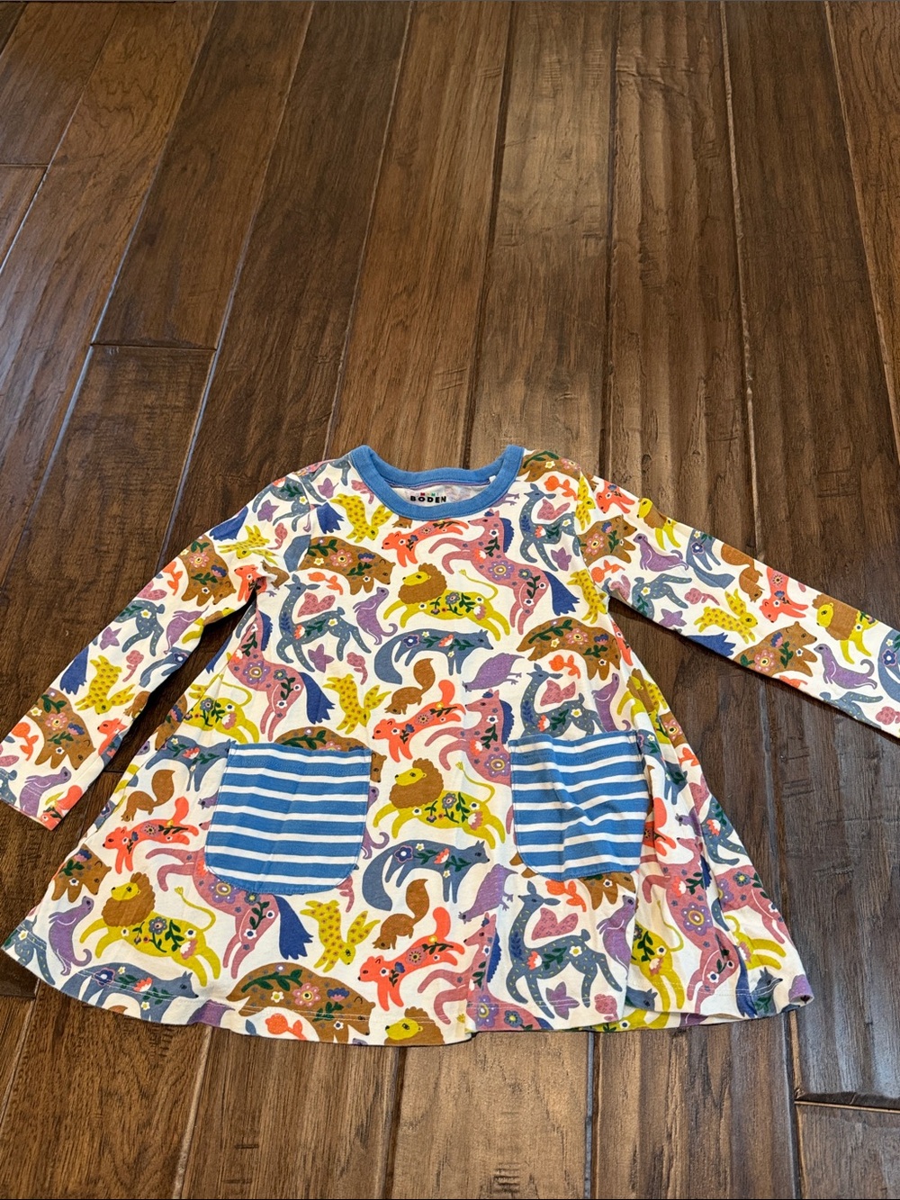 Kids Multicolor Creature Long Sleeve Tunic with Blue Pocket Accents